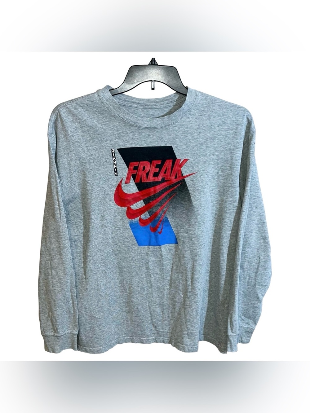 Nike The Nike Tee Giannis Freak Long Sleeve Loose Fit Shirt Men’s M Grey Red